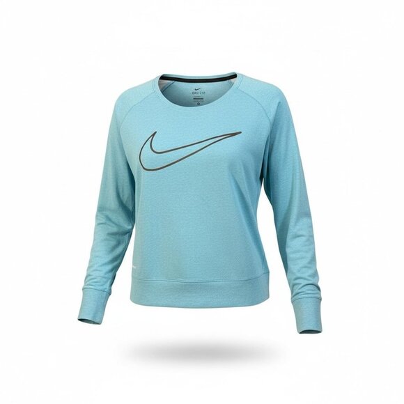 Nike Dri-Fit Womens Blue Long Sleeve Logo Sweatshirt - Picture 3 of 7